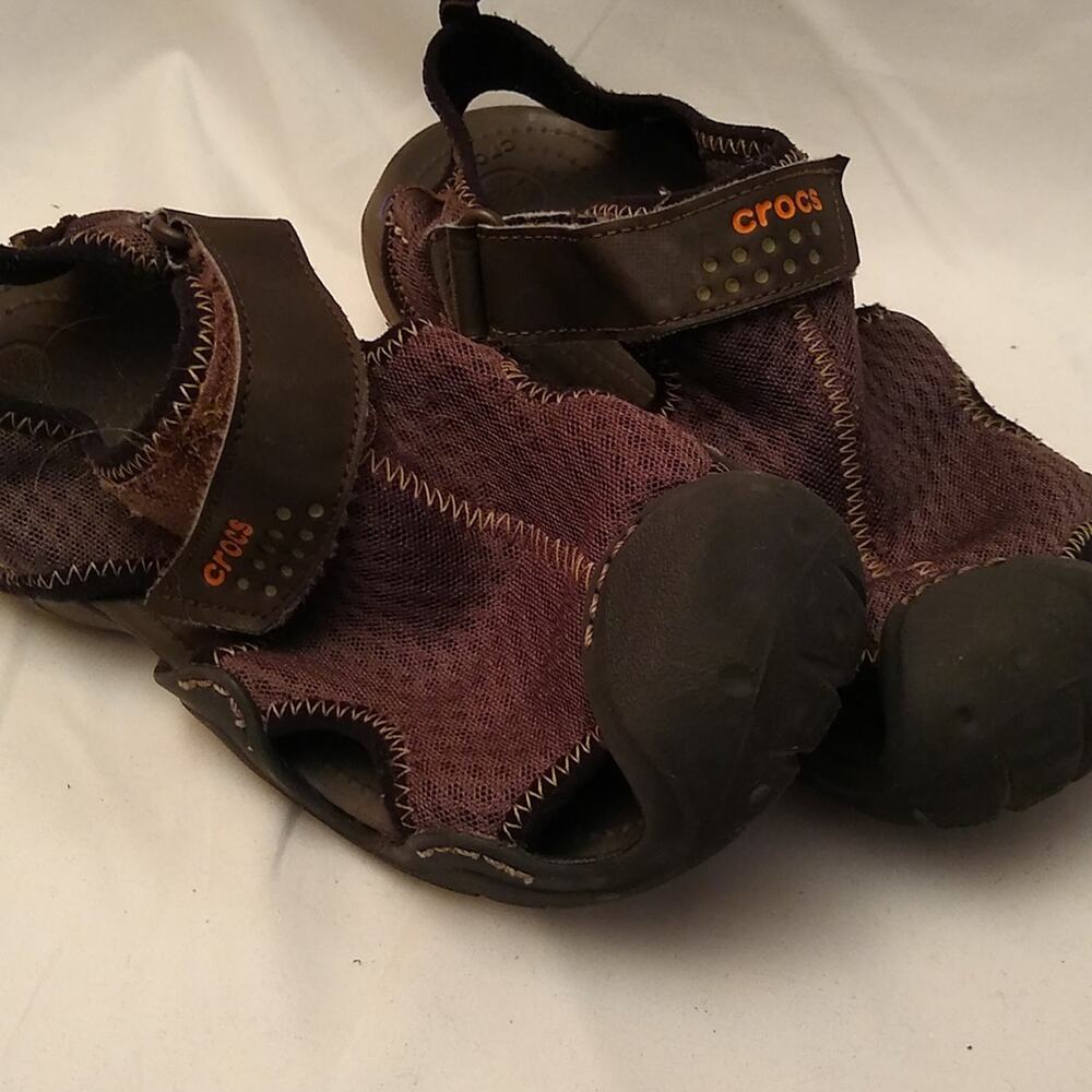 Crocs Shoes | Size 7 Men's Dark Brown Velcro Croc...